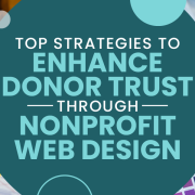 The title of the post is shown on top of an image of nonprofit professionals planning their website design to enhance donor trust.